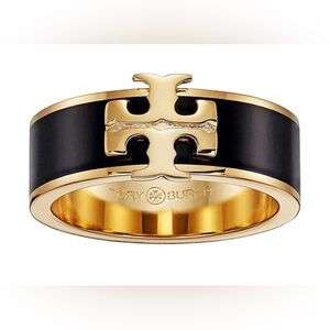 Tory Burch Black and Gold Emblem Ring